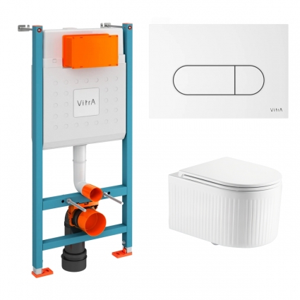 Комплект 3 в 1 инсталляция VitrA V-Fix Core 732-5800-01 + Унитаз подвесной Enio Morris Tornado EN2870511 с кнопкой белой