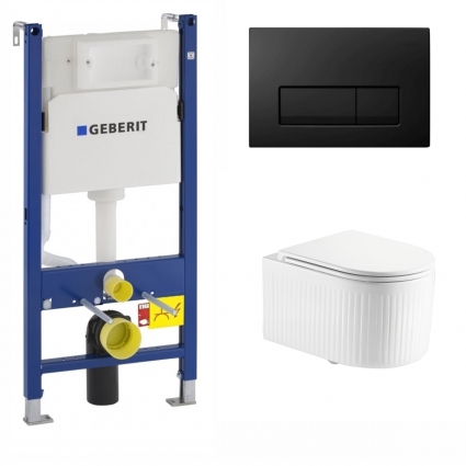 Комплект 3 в 1 инсталляция Geberit Duofix + Подвесной унитаз Enio Morris Tornado EN2870511 с кнопкой Delta51 черной