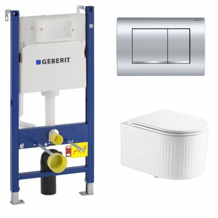 Комплект 3 в 1 инсталляция Geberit Duofix  + Подвесной унитаз Enio Morris Tornado EN2870511 с кнопкой Delta30 хром