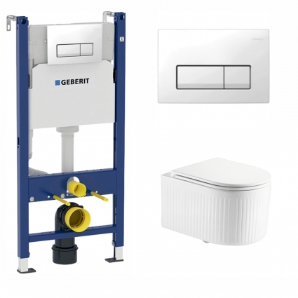 Комплект 3 в 1 инсталляция Geberit Duofix + Подвесной унитаз Enio Morris Tornado EN2870511 с кнопкой Delta 51 белой