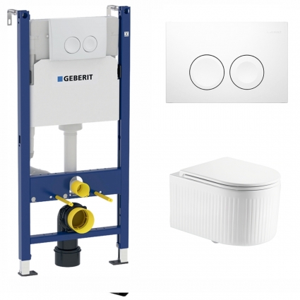 Комплект 3 в 1 инсталляция Geberit Duofix Delta21 + Подвесной унитаз Enio Morris Tornado EN2870511 с кнопкой белой