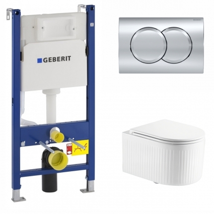 Комплект 3 в 1 инсталляция Geberit Duofix Delta01 + Подвесной унитаз Enio Morris Tornado EN2870511 с кнопкой хром