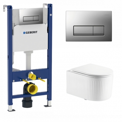 Комплект 3 в 1 инсталляция Geberit Duofix UP100 + Подвесной унитаз Enio Morris Tornado EN2870511 с кнопкой хром матовой