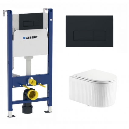 Комплект 3 в 1 инсталляция Geberit Duofix + Подвесной унитаз Enio Morris Tornado с кнопкой Delta 50 черной матовой