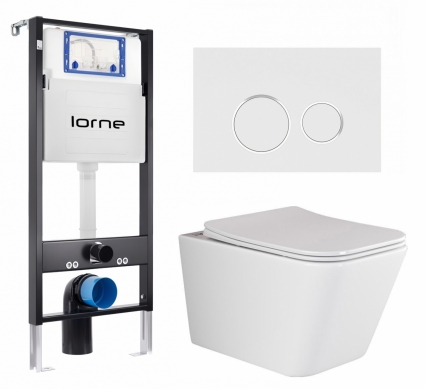 Комплект 3 в 1 инсталляция Lorne Profi LN7002500 +  Унитаз подвесной Ceramica Nova Metric Rimless CN3007 + кнопка белая, окантовка хром Ronde