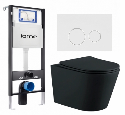 Комплект 3 в 1 инсталляция Lorne Profi LN7002500 + Унитаз подвесной AQUATEK Вега AQ1905-MB + кнопка белая, окантовка хром Ronde