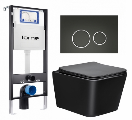 Комплект 3 в 1 инсталляция Lorne Profi LN7002500 +  Унитаз Vincea Q-Line VT1-12MB + кнопка черная матовая, окантовка хром Ronde