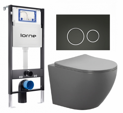 Комплект 3 в 1 инсталляция Lorne Profi LN7002500 + Унитаз подвесной AQUATEK Европа AQ1901-MG + кнопка черная матовая, окантовка хром Ronde