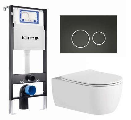 Комплект 3 в 1 инсталляция Lorne Profi LN7002500 + Унитаз подвесной AQUATEK Европа AQ1106L-00 + кнопка черная матовая, окантовка хром Ronde