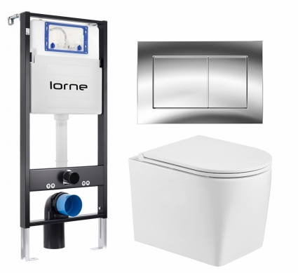 Комплект 3 в 1 инсталляция Lorne Profi LN7002500 + Унитаз подвесной WeltWasser Nesenbach 004 GL-WT + кнопка хром глянцевый Carre