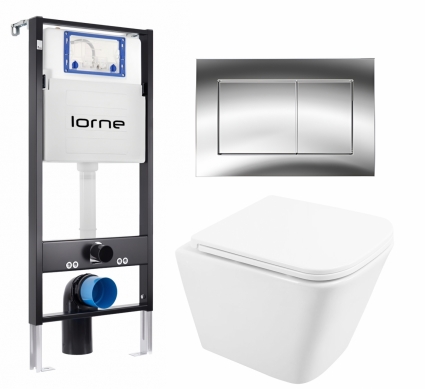 Комплект 3 в 1 инсталляция Lorne Profi LN7002500 + Унитаз подвесной BelBagno Due BB3103CHR/SC + кнопка хром глянцевый Carre