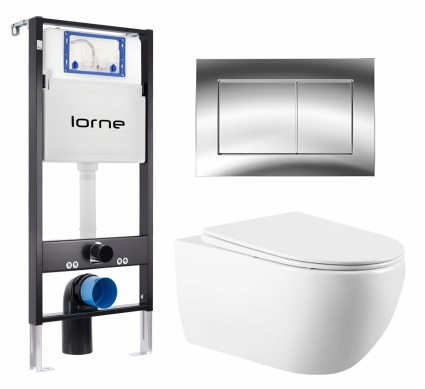 Комплект 3 в 1 инсталляция Lorne Profi LN7002500 + Унитаз подвесной Vincea Evo VT1-34 + кнопка хром глянцевый Carre