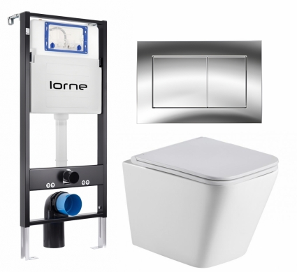 Комплект 3 в 1 инсталляция Lorne Profi LN7002500 + Подвесной унитаз WeltWasser Gelbach 043 GL-WT + кнопка хром глянцевый Carre