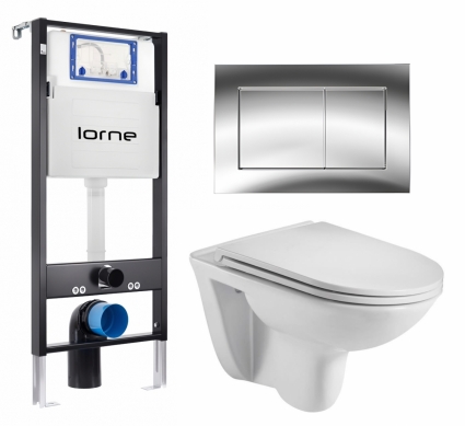 Комплект 3 в 1 инсталляция Lorne Profi LN7002500 + Подвесной унитаз WeltWasser Baarbach 004 GL-WT + кнопка хром глянцевый Carre