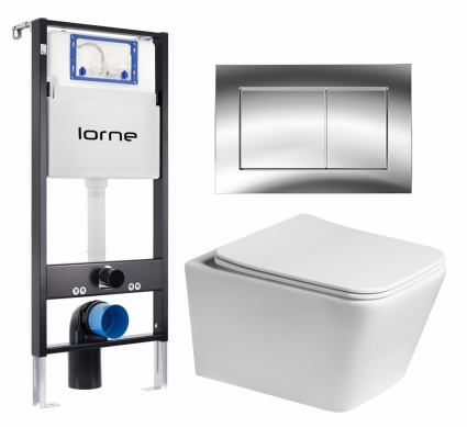 Комплект 3 в 1 инсталляция Lorne Profi LN7002500 + Унитаз подвесной SantiLine SL-5007 + кнопка хром глянцевый Carre