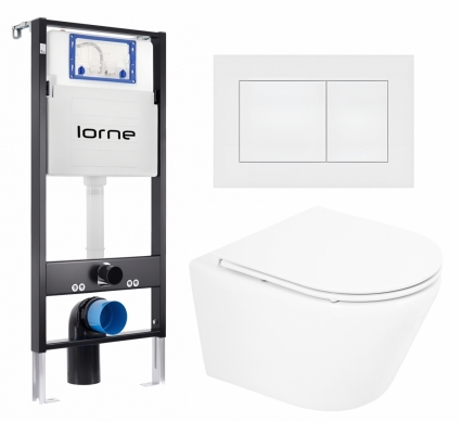 Комплект 3 в 1 инсталляция Lorne Profi LN7002500 + Унитаз подвесной BelBagno Tre BB8001CHR/SC + кнопка белая матовая Carre
