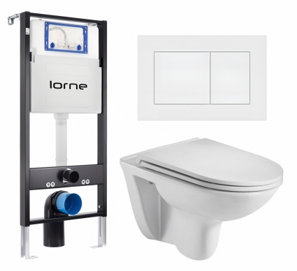 Комплект 3 в 1 инсталляция Lorne Profi LN7002500 + Подвесной унитаз WeltWasser Baarbach 004 GL-WT + кнопка белая матовая Carre