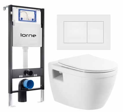 Комплект 3 в 1 инсталляция Lorne Profi LN7002500 + Унитаз подвесной BelBagno Loto BB070CHR/SC + кнопка белая матовая Carre