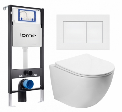 Комплект 3 в 1 инсталляция Lorne Profi LN7002500 + Унитаз подвесной SantiLine SL-5005 + кнопка белая матовая Carre