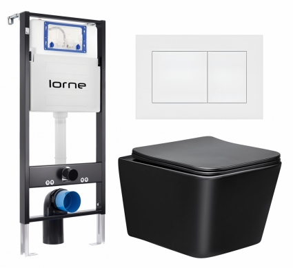 Комплект 3 в 1 инсталляция Lorne Profi LN7002500 + Унитаз Vincea Q-Line VT1-12MB + кнопка белая матовая Carre