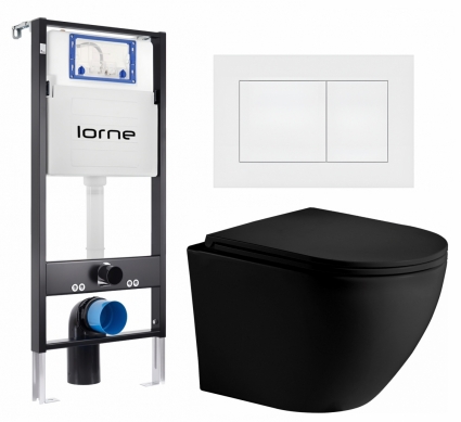 Комплект 3 в 1 инсталляция Lorne Profi LN7002500 + Унитаз подвесной Weltwasser WW Merzbach 043 MT-BL + кнопка белая матовая Carre