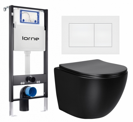 Комплект 3 в 1 инсталляция Lorne Profi LN7002500 + Унитаз Vincea Globo VT1-14SMB + кнопка белая матовая Carre