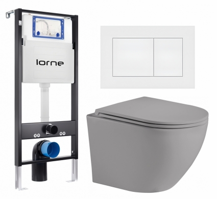 Комплект 3 в 1 инсталляция Lorne Profi LN7002500 + Унитаз подвесной Weltwasser WW Merzbach 043 MT-GR + кнопка белая матовая Carre