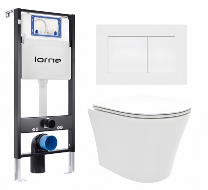 Комплект 3 в 1 инсталляция Lorne Profi LN7002500 + Унитаз подвесной Enio Neo EN5370588 + кнопка белая матовая Carre