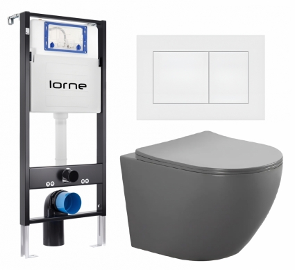Комплект 3 в 1 инсталляция Lorne Profi LN7002500 + Унитаз подвесной AQUATEK Европа AQ1901-MG + кнопка белая матовая Carre