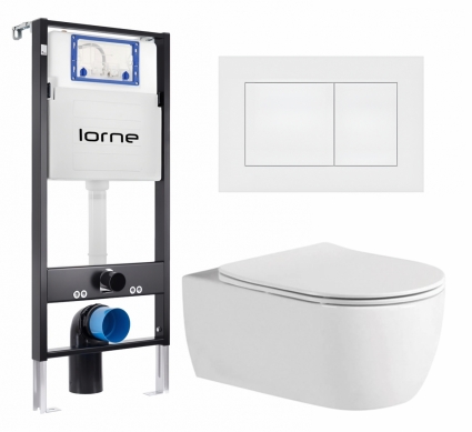Комплект 3 в 1 инсталляция Lorne Profi LN7002500 + Унитаз подвесной AQUATEK Европа AQ1106L-00 + кнопка белая матовая Carre