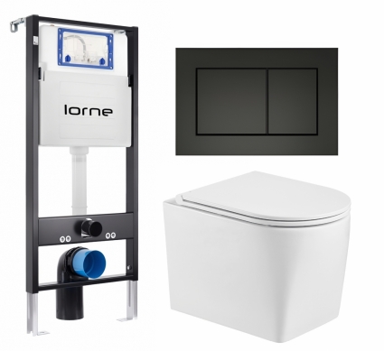 Комплект 3 в 1 инсталляция Lorne Profi LN7002500 + Унитаз подвесной WeltWasser Nesenbach 004 GL-WT + кнопка черная матовая Carre