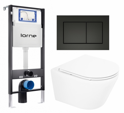 Комплект 3 в 1 инсталляция Lorne Profi LN7002500 + Унитаз подвесной BelBagno Tre BB8001CHR/SC + кнопка черная матовая Carre