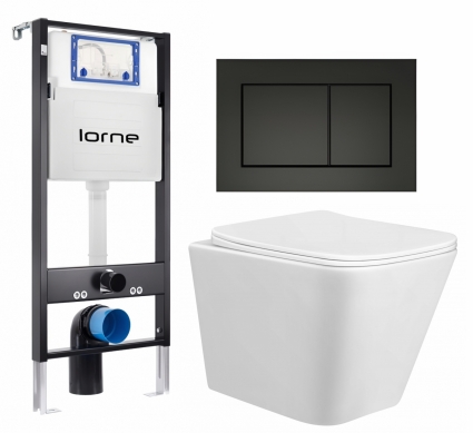 Комплект 3 в 1 инсталляция Lorne Profi LN7002500 + Унитаз подвесной Taliente Correto CR25200 + кнопка черная матовая Carre