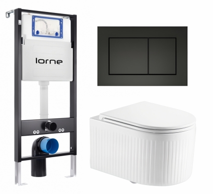 Комплект 3 в 1 инсталляция Lorne Profi LN7002500 + Унитаз подвесной Enio Morris Tornado EN2870511 + кнопка черная матовая Carre