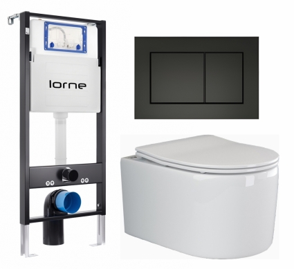 Комплект 3 в 1 инсталляция Lorne Profi LN7002500 + Унитаз подвесной Ceramica Nova Moments CN3003 + кнопка черная матовая Carre
