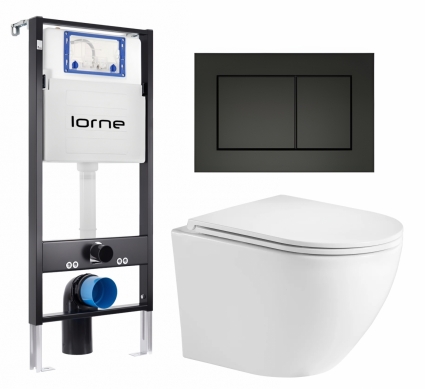 Комплект 3 в 1 инсталляция Lorne Profi LN7002500 + Унитаз подвесной Weltwasser WW Merzbach 043GL-WT + кнопка черная матовая Carre