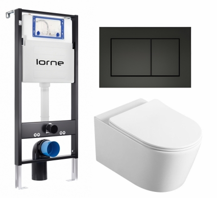 Комплект 3 в 1 инсталляция Lorne Profi LN7002500 + Унитаз Vincea Cute VT1-24 + кнопка черная матовая Carre