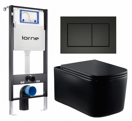 Комплект 3 в 1 инсталляция Lorne Profi LN7002500 +  Унитаз Vincea Ultra Rimless VT1-32MB + кнопка черная матовая Carre