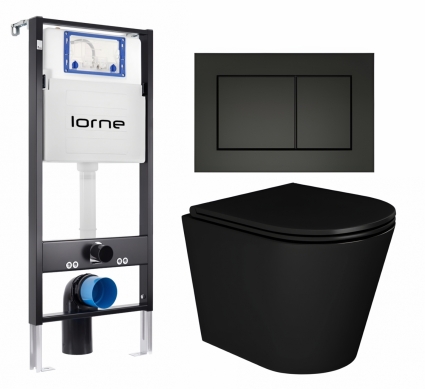 Комплект 3 в 1 инсталляция Lorne Profi LN7002500 + Унитаз подвесной Enio Cento BL EN4280035 + кнопка черная матовая Carre
