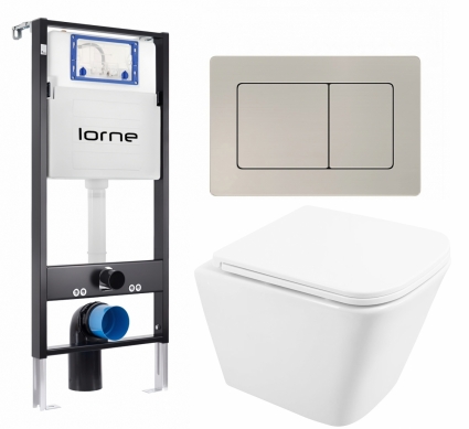 Комплект 3 в 1 инсталляция Lorne Profi LN7002500 + Унитаз подвесной BelBagno Due BB3103CHR/SC  + кнопка матовая нержавеющая сталь Carre