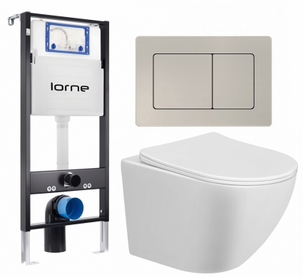 Комплект 3 в 1 инсталляция Lorne Profi LN7002500 + Унитаз подвесной Taliente Amato AM25010 + кнопка матовая нержавеющая сталь Carre