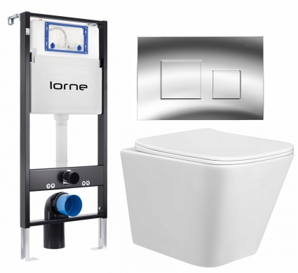 Комплект 3 в 1 инсталляция Lorne Profi LN7002500 +  Унитаз подвесной Taliente Correto CR25200 + кнопка хром глянцевый Cube