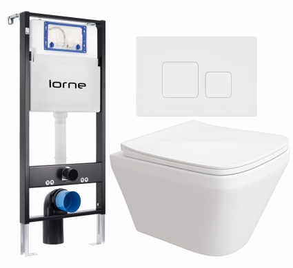 Комплект 3 в 1 инсталляция Lorne Profi LN7002500 +  Унитаз подвесной Enio Vicino EN9170544  + кнопка белая матовая Cube