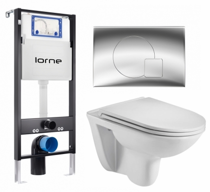 Комплект 3 в 1 инсталляция Lorne Profi LN7002500 +  Подвесной унитаз WeltWasser Baarbach 004 GL-WT + кнопка хром глянцевый Geometriq