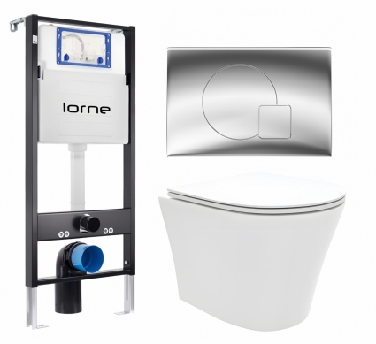 Комплект 3 в 1 инсталляция Lorne Profi LN7002500 + Унитаз подвесной Enio Neo EN5370588 + кнопка хром глянцевый Geometriq