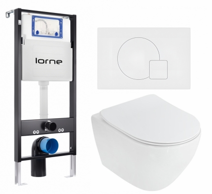Комплект 3 в 1 инсталляция Lorne Profi LN7002500 + Унитаз подвесной Cezares Stylus CZR-513-TH-R  + кнопка белая матовая Geometriq