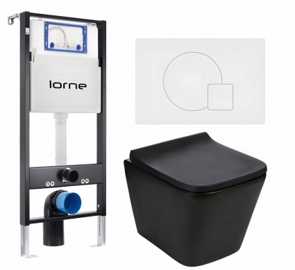 Комплект 3 в 1 инсталляция Lorne Profi LN7002500 + Подвесной унитаз WeltWasser Gelbach 043 MT-BL + кнопка белая матовая Geometriq