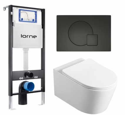 Комплект 3 в 1 инсталляция Lorne Profi LN7002500 + Унитаз Vincea Cute VT1-24  + кнопка черная матовая Geometriq