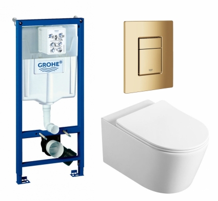 Комплект 3 в 1 инсталляция Grohe Rapid SL + Унитаз Vincea Cute VT1-24 + кнопка холодный рассвет глянцевая