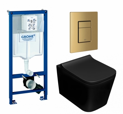 Комплект 3 в 1 инсталляция Grohe Rapid SL + Унитаз подвесной Lorne Lambro BL LN5007507 + кнопка золото, холодный рассвет матовый